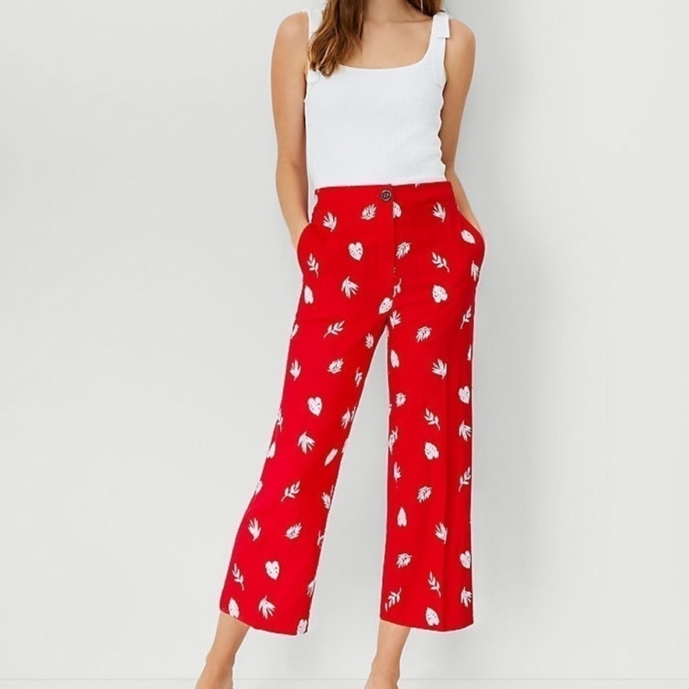 Ann Taylor The Embroidered Wide Leg Crop Pant